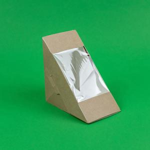 Triunghi carton 175x125x75 mm kraft cu fereastra pentru sandwich 100 buc/set