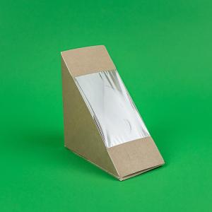 Triunghi carton 175x125x65 mm kraft cu fereastra pentru sandwich 100 buc/set