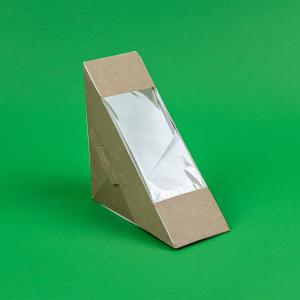 Triunghi carton 175x125x55 mm kraft cu fereastra pentru sandwich 100 buc/set