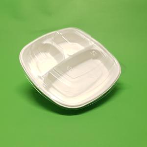Farfurii bio patrate tricompartimentate din trestie de zahar cu capac 50buc/set